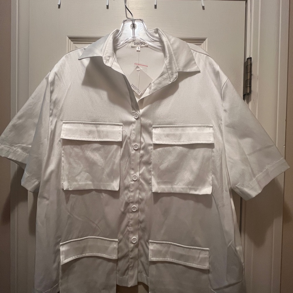Ghospell Designer White Button Down Shirt